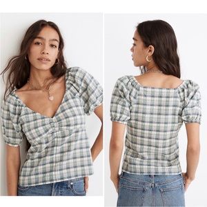 Madewell puff sleeve plaid top